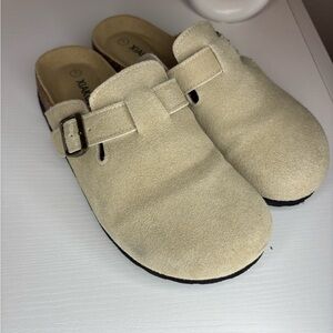Cream Suede Slip-On Clogs